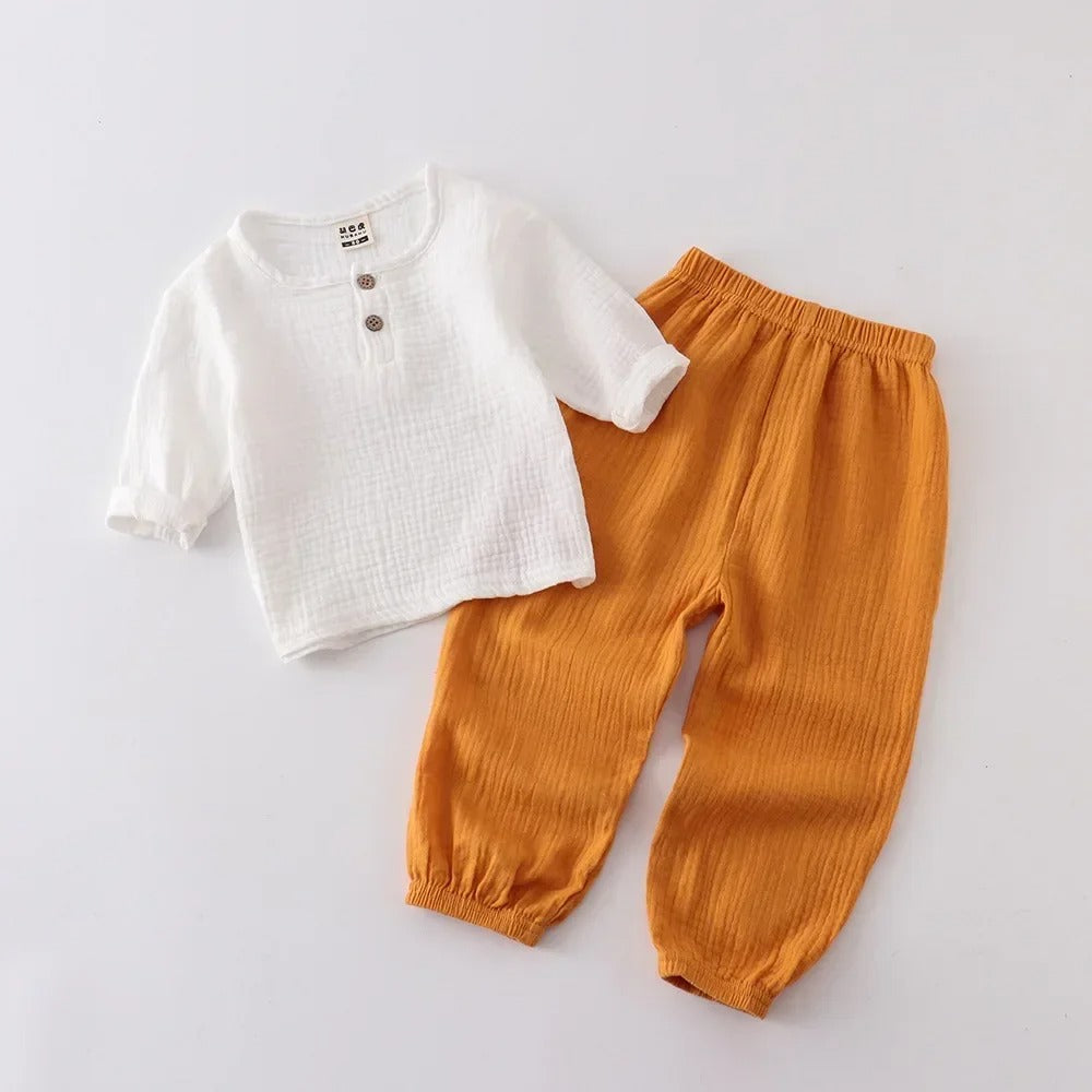 Jungen Musselin Set 2-teilig – Sommer Outfit mit Knopfleiste