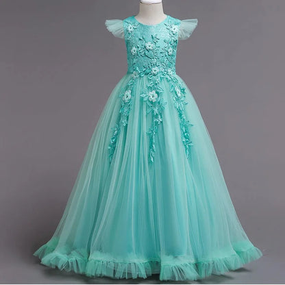 Prinzessinnenkleid für Mädchen – Festliches Maxikleid mit Tüll, Glitzer & Blumendetails