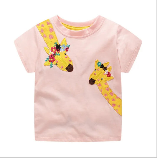 Mädchen T-Shirt mit Einhorn oder Giraffe – Kurzarm Shirt aus Baumwollmix