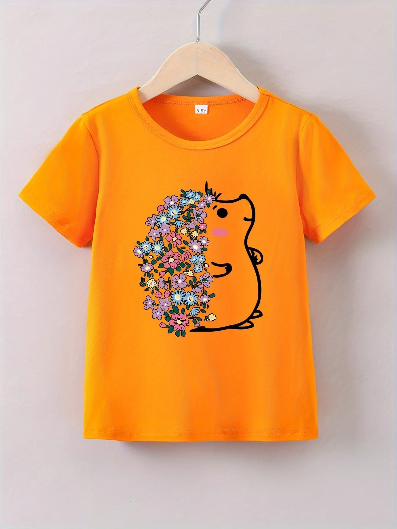 Mädchen T-Shirt mit Blumen Igel Print – Kurzarm Shirt