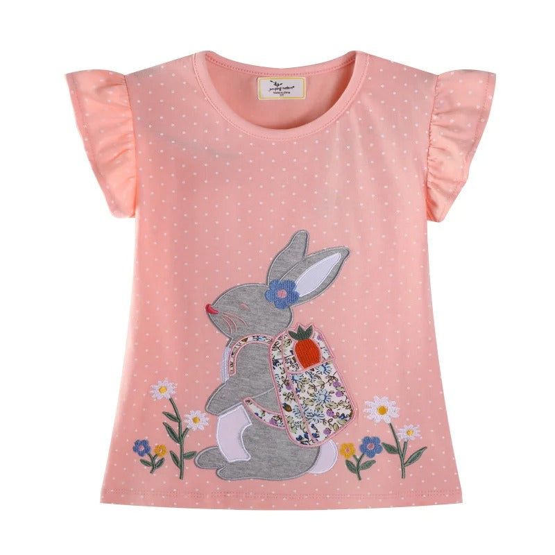 Mädchen T-Shirt mit 3D Hasen Applikation