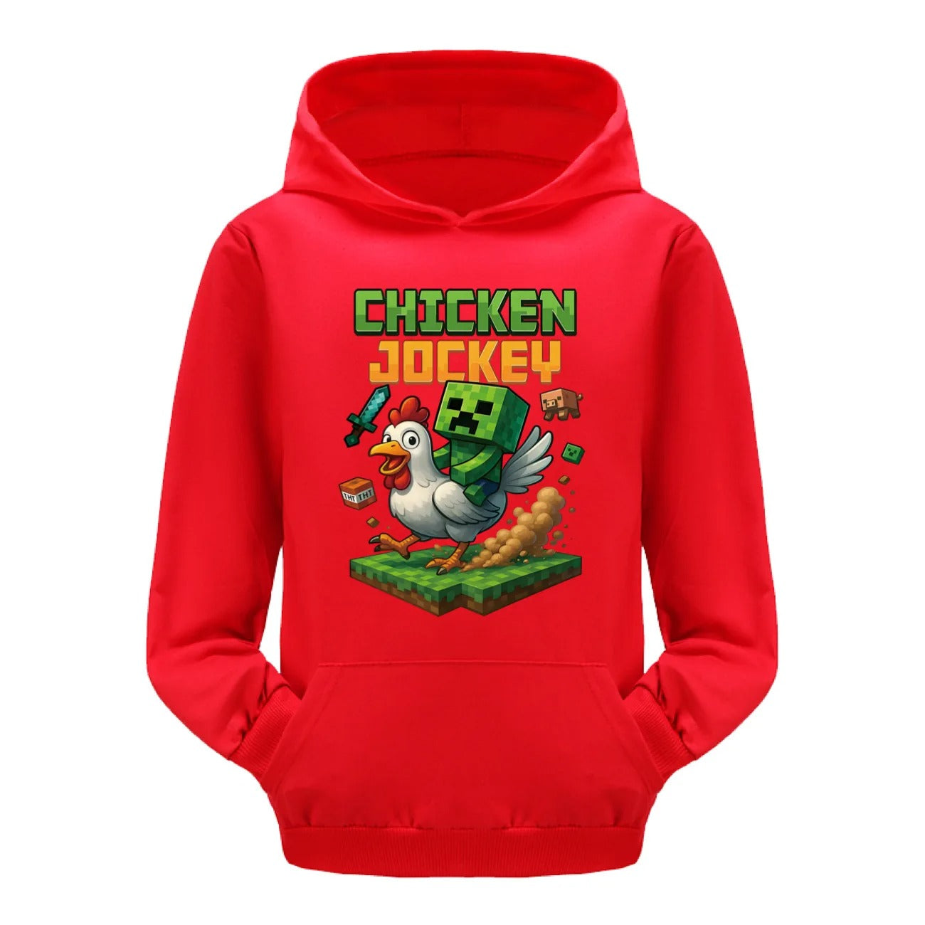 Minecraft Kinder Hoodie „Chicken Jockey“ – Kapuzenpullover für Mädchen & Jungen (Gr. 104–170)