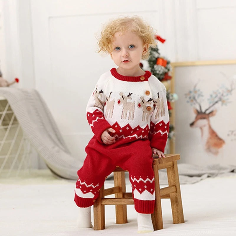 Baby-Strickoverall mit Weihnachtsmotiv & Mütze