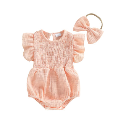 Baby Musselin Body mit Rüschen & Haarband – luftiges Sommeroutfit für Mädchen