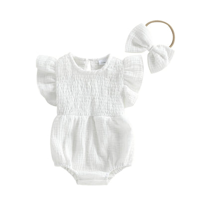 Baby Musselin Body mit Rüschen & Haarband – luftiges Sommeroutfit für Mädchen