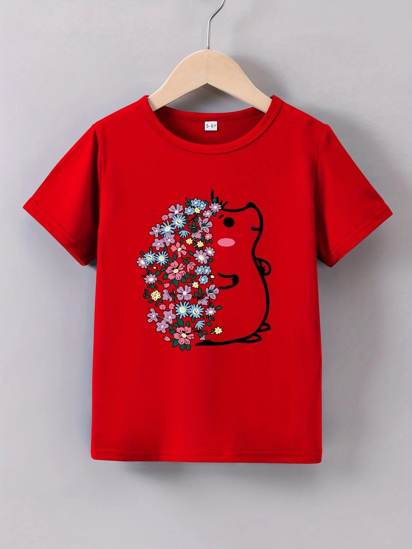 Mädchen T-Shirt mit Blumen Igel Print – Kurzarm Shirt