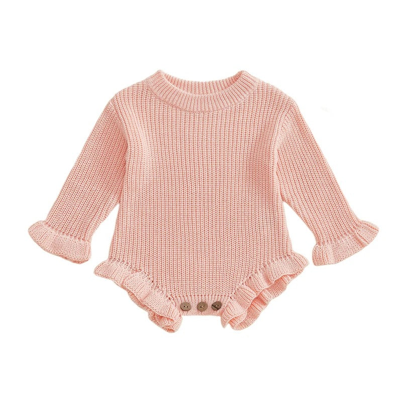 Strick Baby Body mit Rüschen – Langarm Body für Mädchen