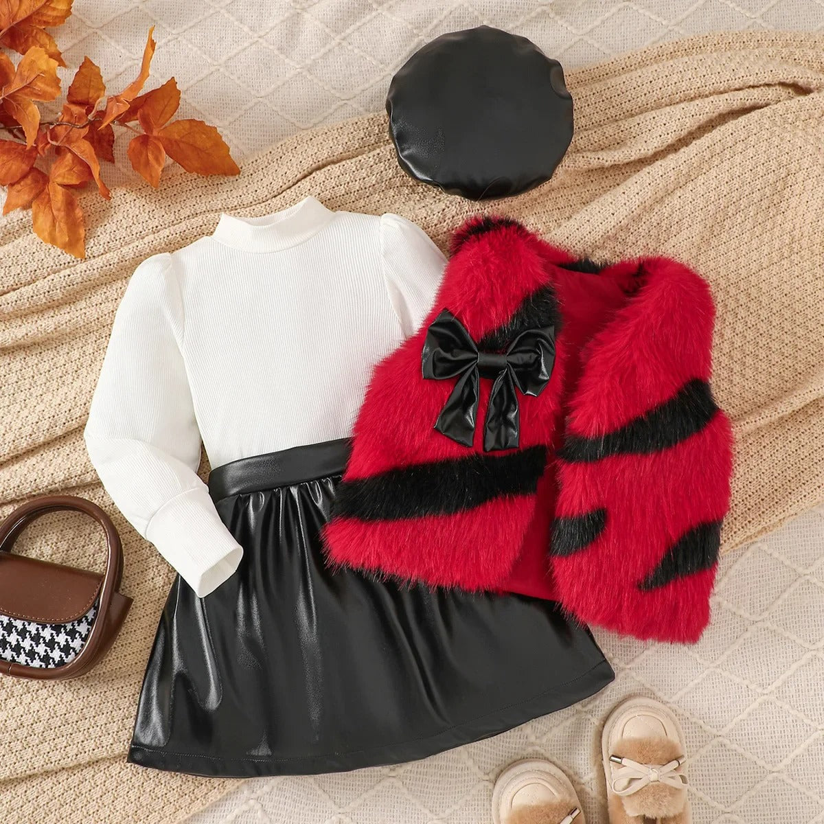 Stylisches Herbst- & Winter-Outfit mit Kunstleder-Rock & Kuschelweste