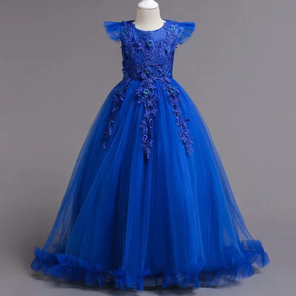 Prinzessinnenkleid für Mädchen – Festliches Maxikleid mit Tüll, Glitzer & Blumendetails