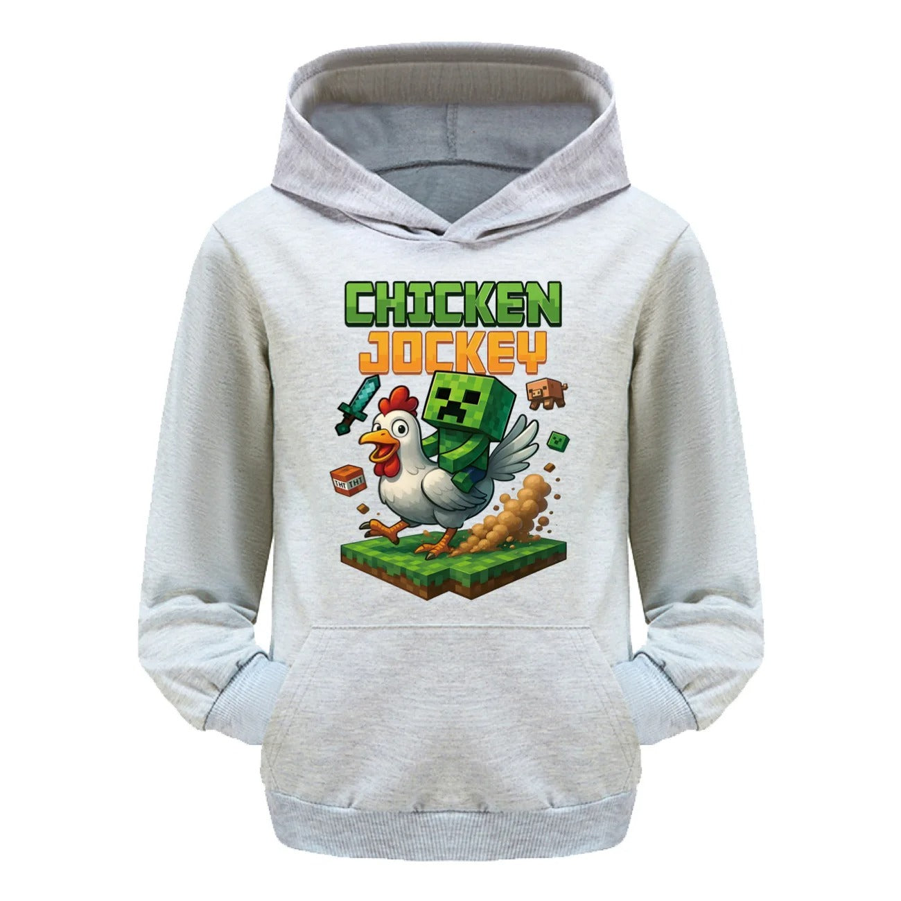 Minecraft Kinder Hoodie „Chicken Jockey“ – Kapuzenpullover für Mädchen & Jungen (Gr. 104–170)