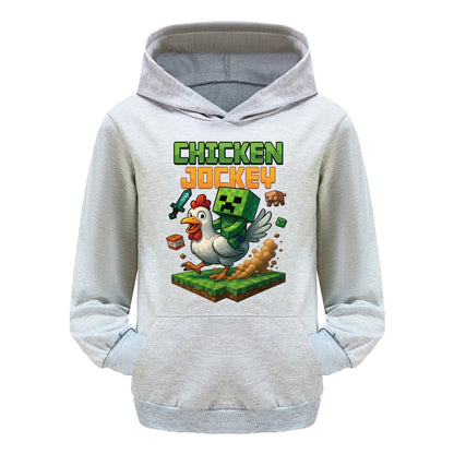 Minecraft Kinder Hoodie „Chicken Jockey“ – Kapuzenpullover für Mädchen & Jungen (Gr. 104–170)