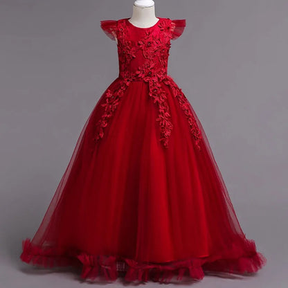 Prinzessinnenkleid für Mädchen – Festliches Maxikleid mit Tüll, Glitzer & Blumendetails