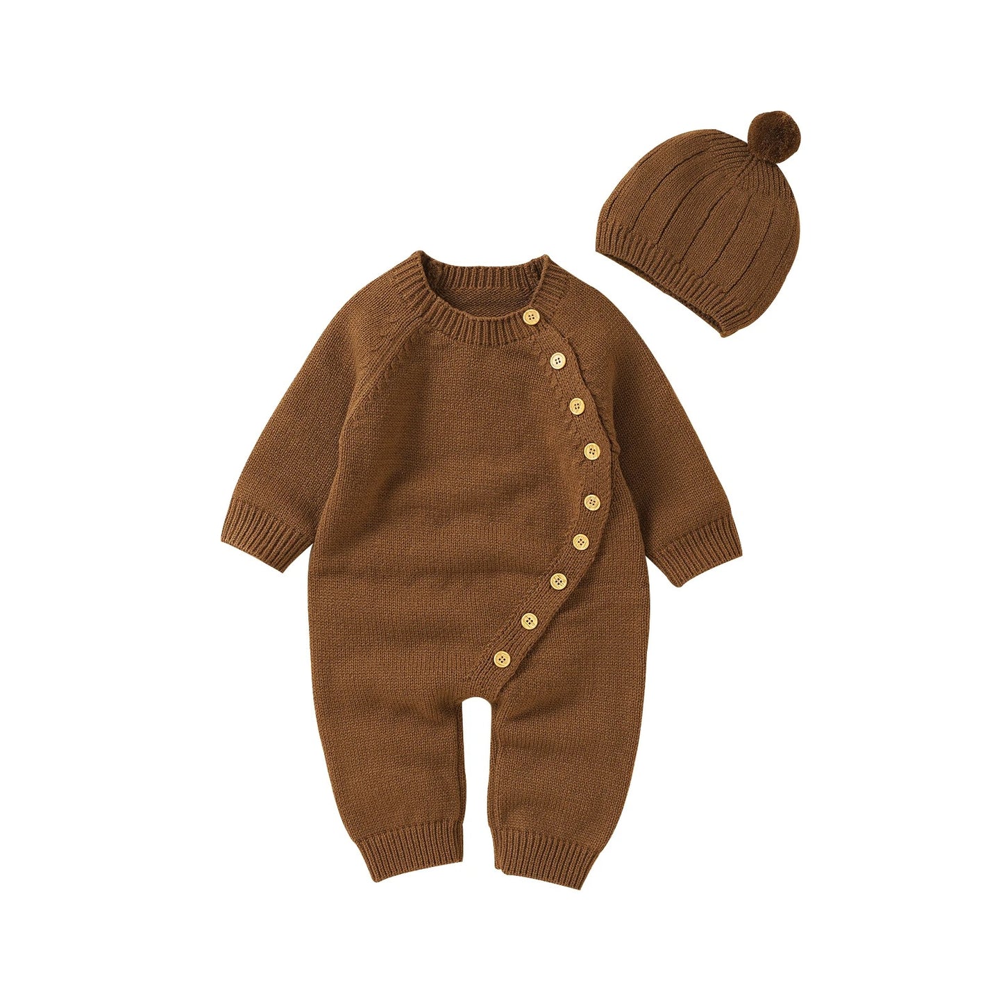 Baby Strick-Overall mit Mütze – weich, wärmend & stilvoll