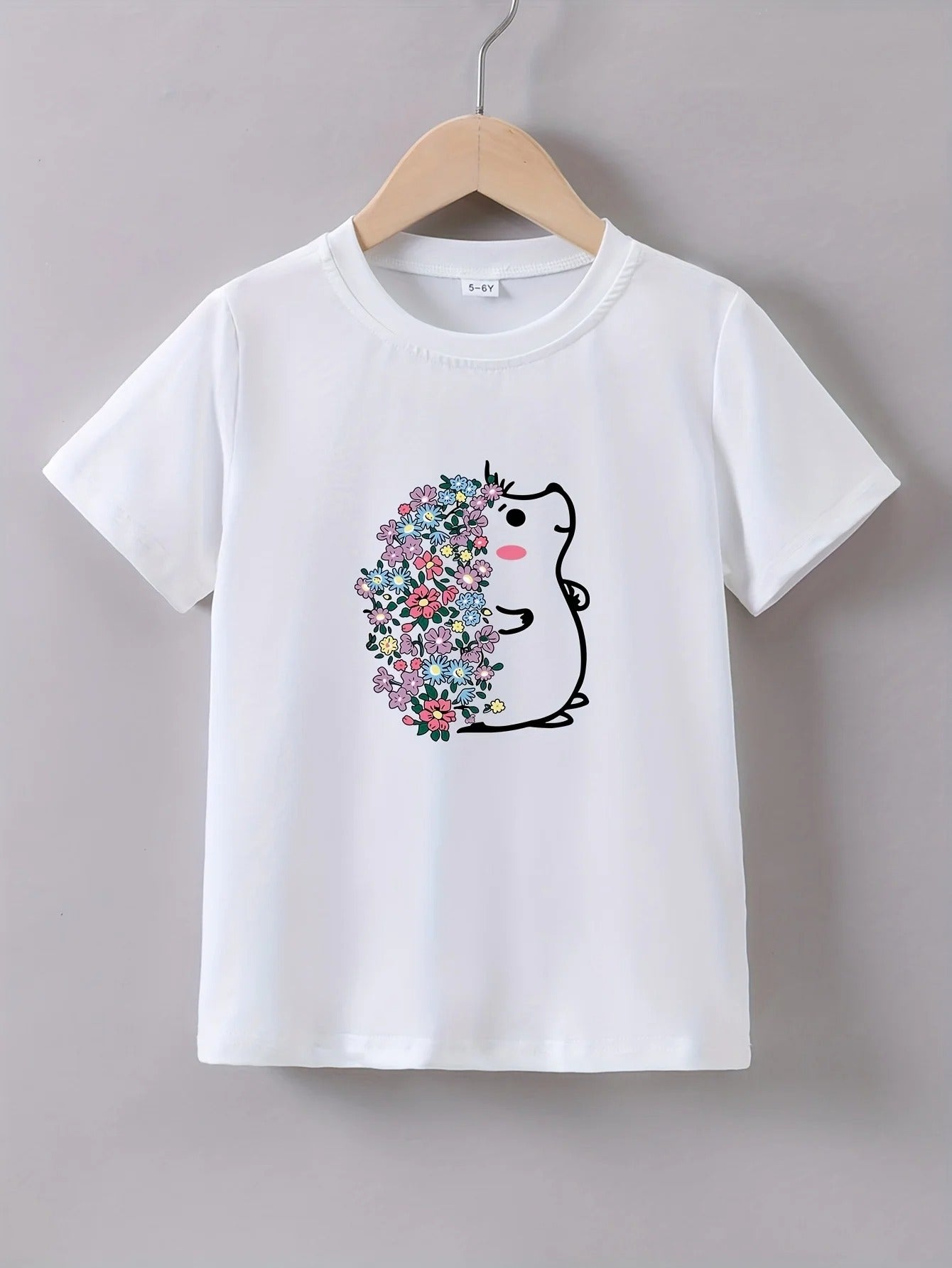 Mädchen T-Shirt mit Blumen Igel Print – Kurzarm Shirt
