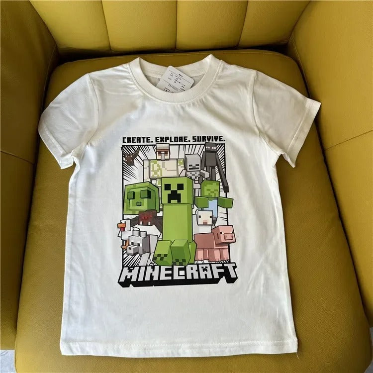 Minecraft T-Shirt für Kinder – Kurzarm Shirt aus Baumwolle mit Kult-Motiven