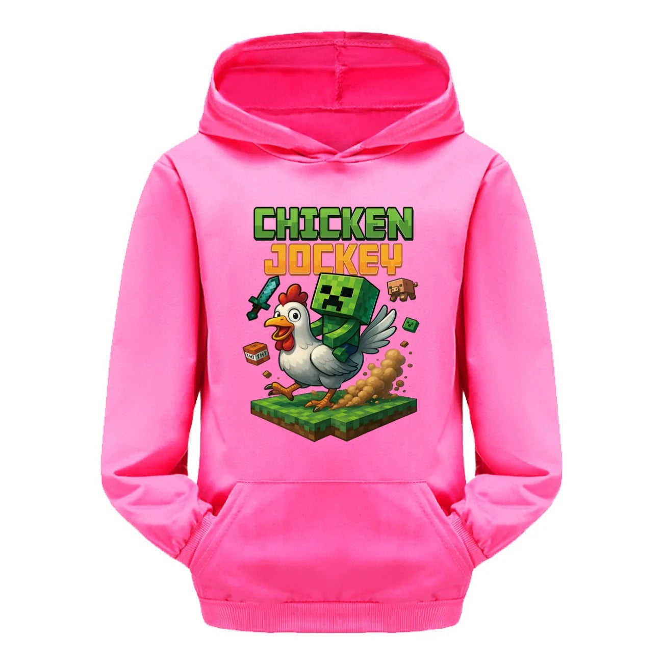 Minecraft Kinder Hoodie „Chicken Jockey“ – Kapuzenpullover für Mädchen & Jungen (Gr. 104–170)