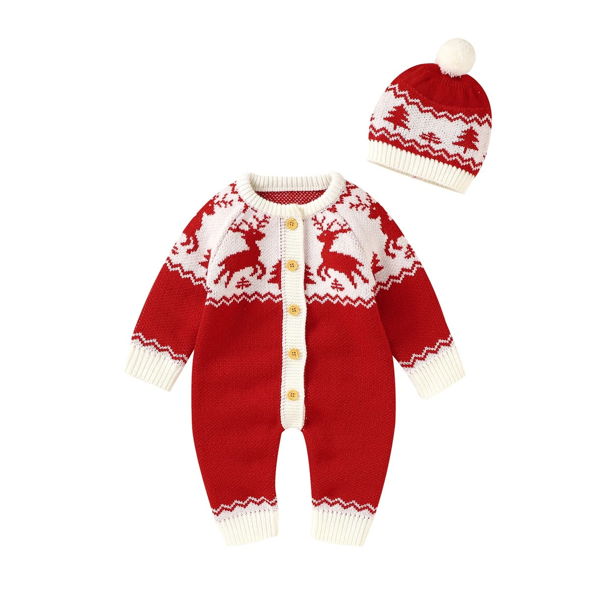 Baby-Strickoverall mit Weihnachtsmotiv & Mütze