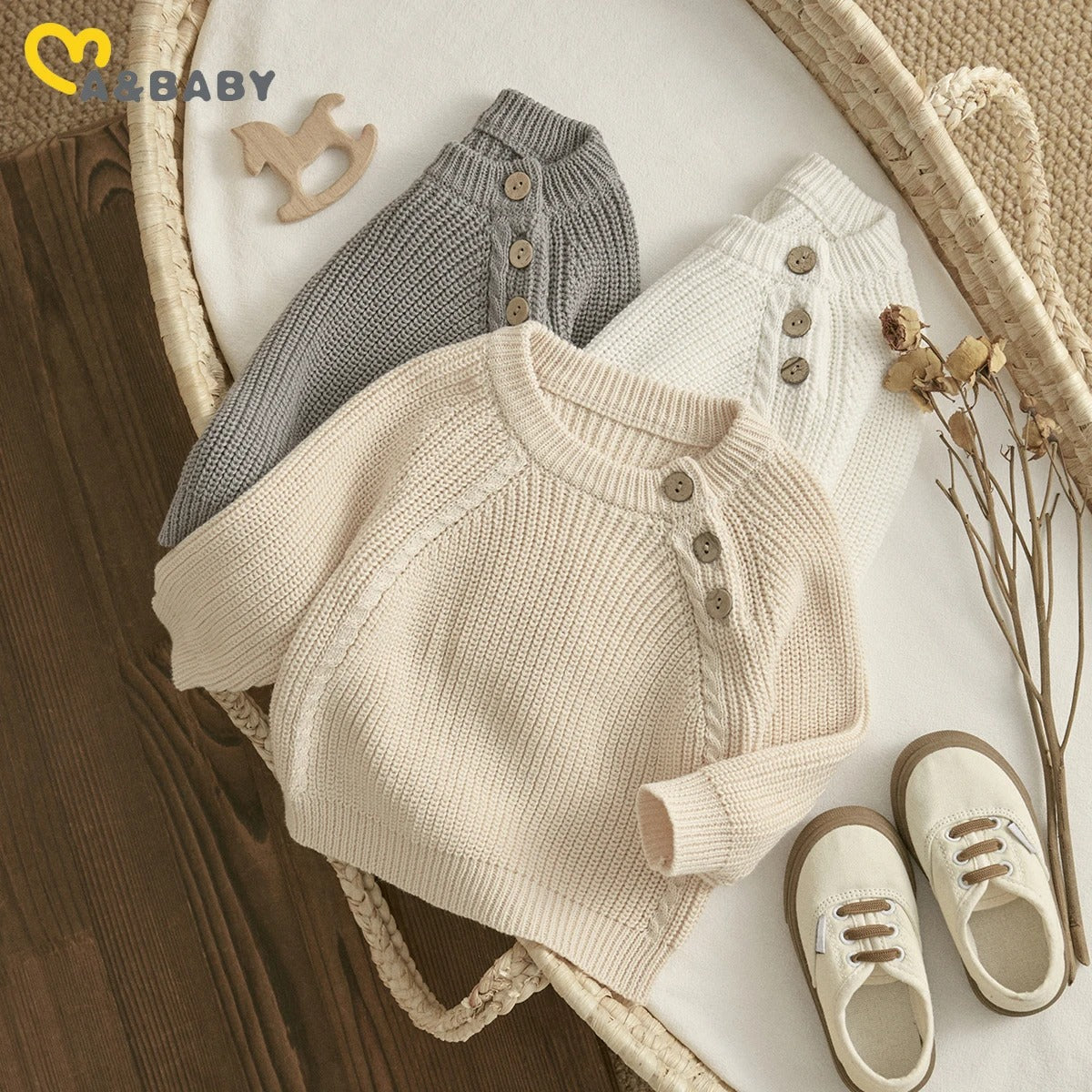 Baby Strickpullover Unisex mit Knopfleiste