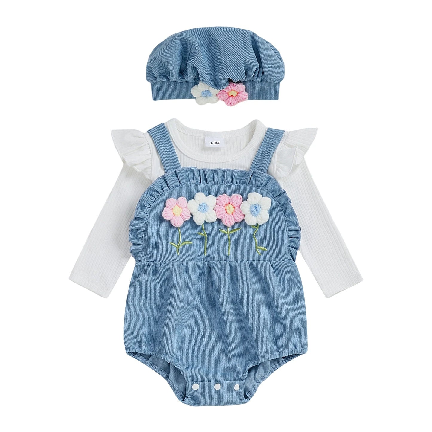 Baby Body mit Blumenstickerei und Mütze
