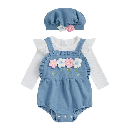 Baby Body mit Blumenstickerei und Mütze