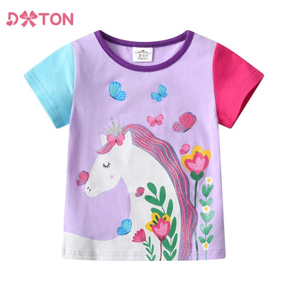 Mädchen T-Shirt mit Einhorn & Schmetterlingen