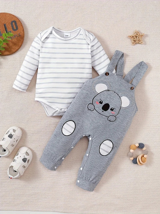 Baby Outfit 2-teilig – Body mit Streifen & Latzhose mit Koala (Größe 50–86)