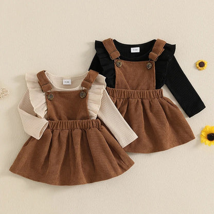 2-teiliges Baby Outfit mit Cordrock – langärmeliger Body & Trägerrock