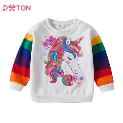 Mädchen Einhorn Sweatshirt mit Regenbogenärmeln – Glitzer & Pailletten