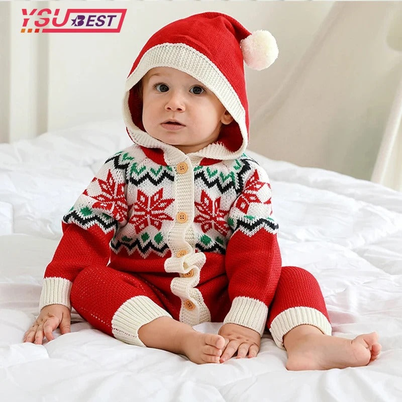 Baby-Strickoverall mit Weihnachtsmotiv & Mütze