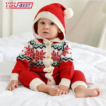 Baby-Strickoverall mit Weihnachtsmotiv & Mütze