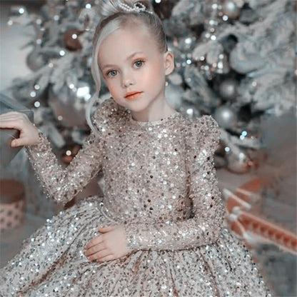 Glitzerndes Festkleid mit Pailletten & Schleife