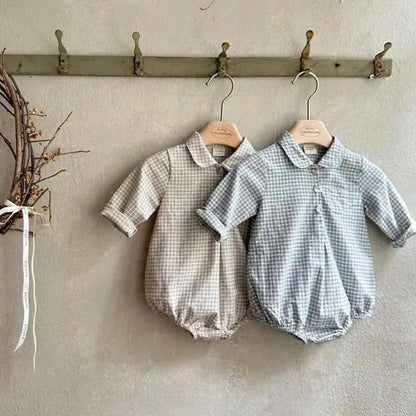 Baby Romper mit Kragen aus Baumwolle – Karomuster