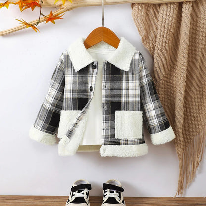 Karierte Winterjacke für Jungen mit Teddyfell-Innenleben