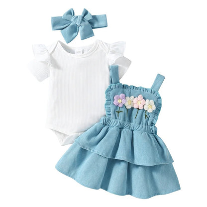 Zauberhaftes 3-teiliges Babykleid-Set für Mädchen