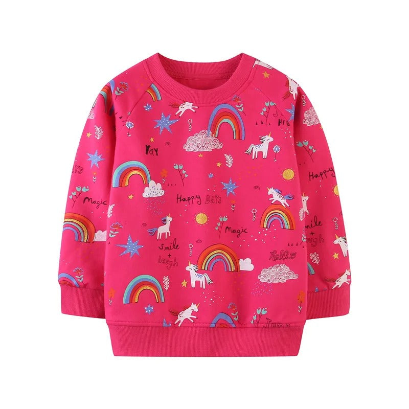Mädchen Sweatshirt mit Einhorn & Regenbogen – Baumwollmix Pullover