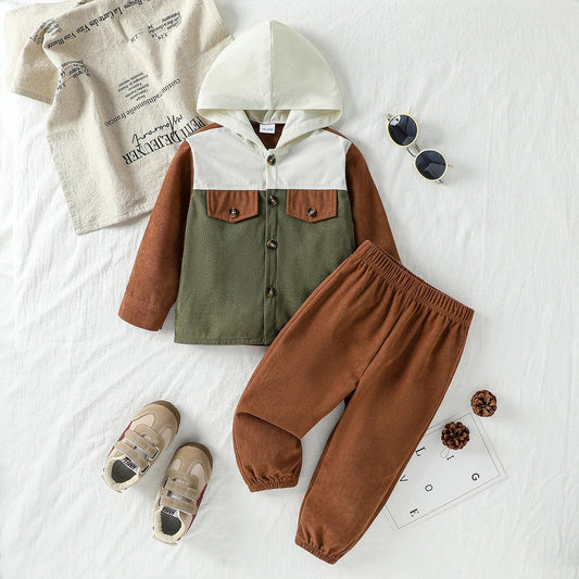 Jungen Cord Set 2-teilig mit Kapuze – Colorblock Outfit aus Baumwollmix (Gr. 62–98)