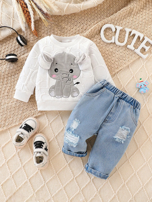 Baby Set „Kleiner Elefant“ – 2-teiliges Pullover- & Jeans-Outfit für Mädchen & Jungen