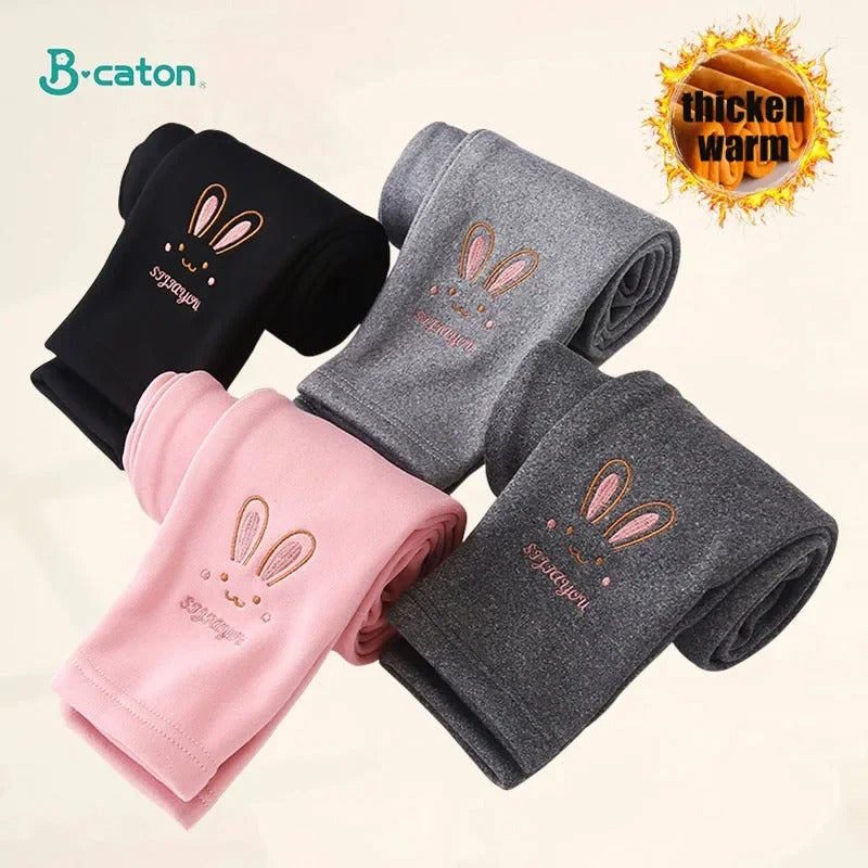 Warme Mädchen-Leggings mit Hasenstickerei