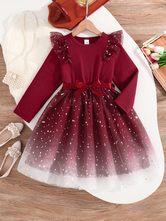 Festliches Kinderkleid mit Glitzersternen & Tüllrock