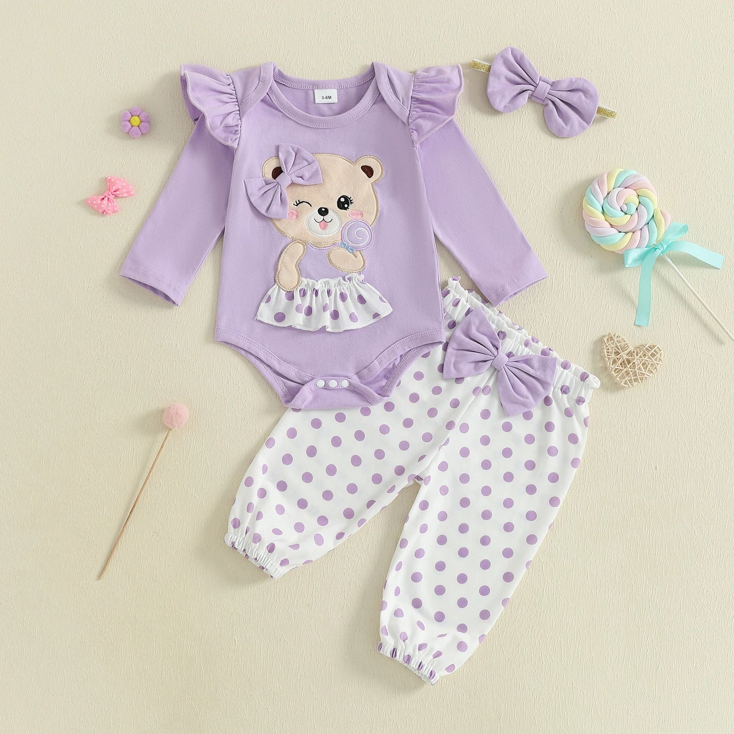 3-teiliges Baby Set mit Body, Hose & Haarband