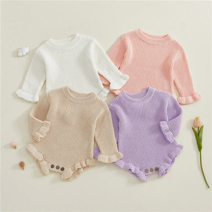 Strick Baby Body mit Rüschen – Langarm Body für Mädchen