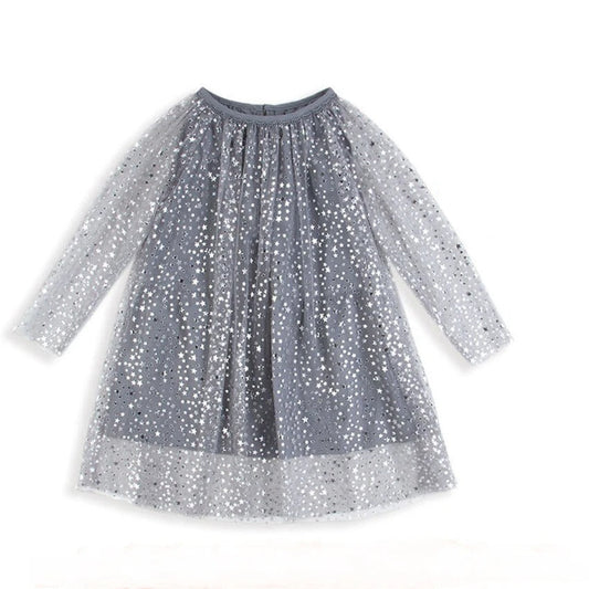 Glitzerndes Sternen-Langarm-Tüllkleid für Mädchen