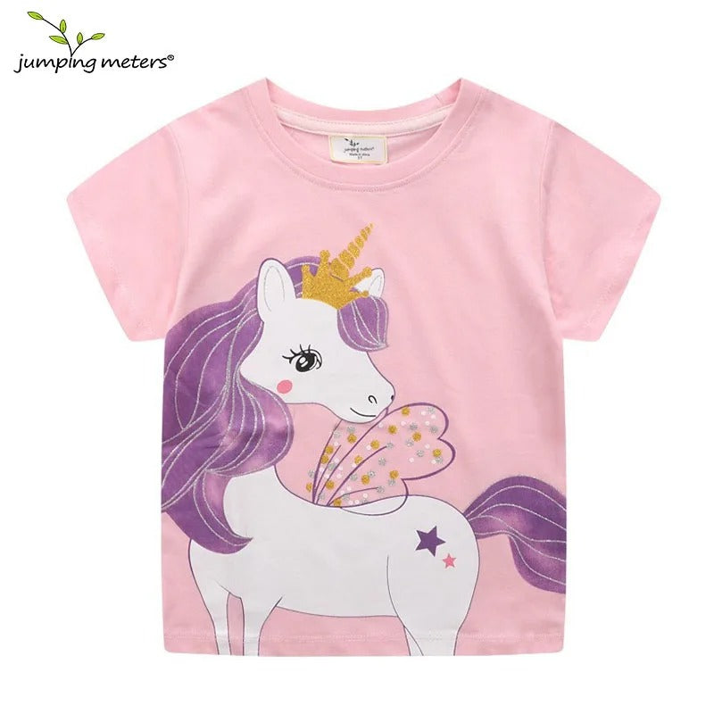 Mädchen T-Shirt mit Einhorn oder Giraffe – Kurzarm Shirt aus Baumwollmix