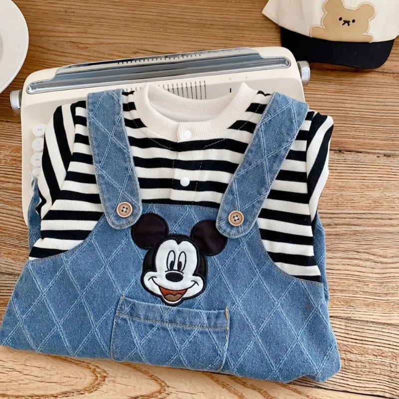 Baby Latzhosen-Set mit Motiv – Streifen-Shirt & Denim-Overall
