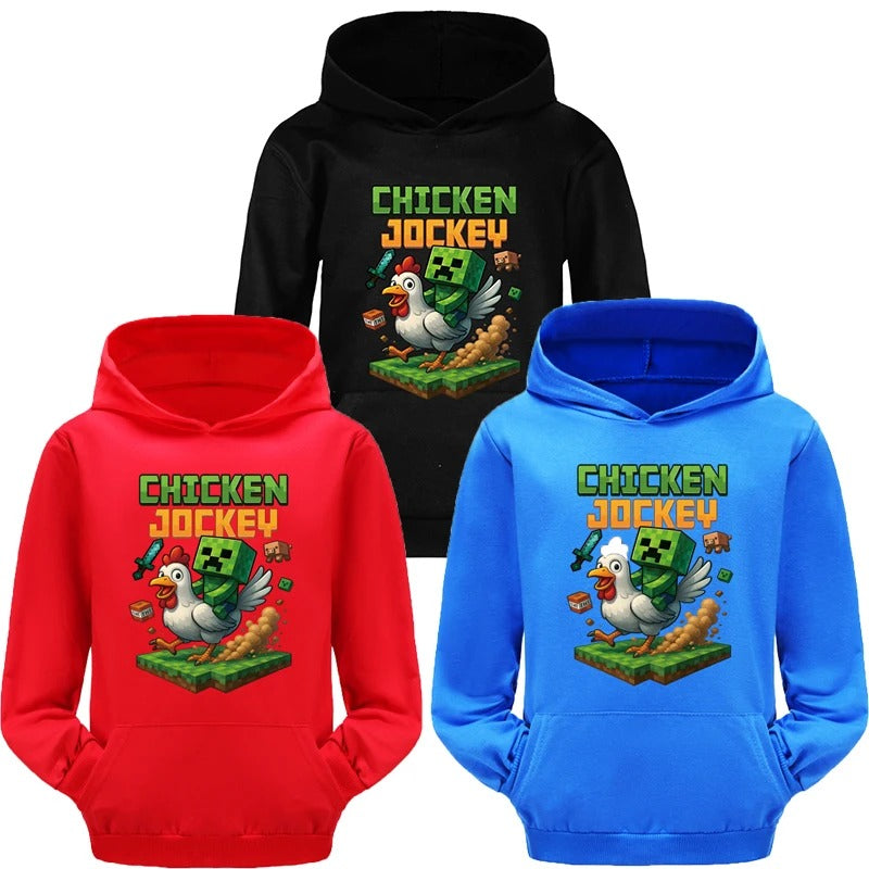 Minecraft Kinder Hoodie „Chicken Jockey“ – Kapuzenpullover für Mädchen & Jungen (Gr. 104–170)