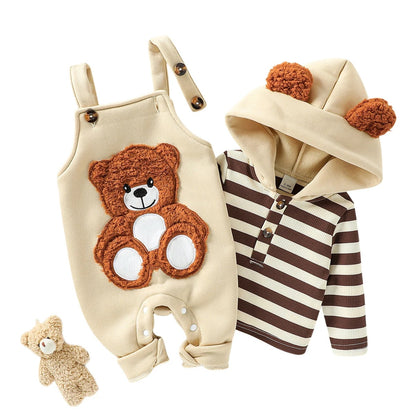 Kuscheliges 2-tlg. Baby-Outfit mit Teddybär-Applikation und Kapuze