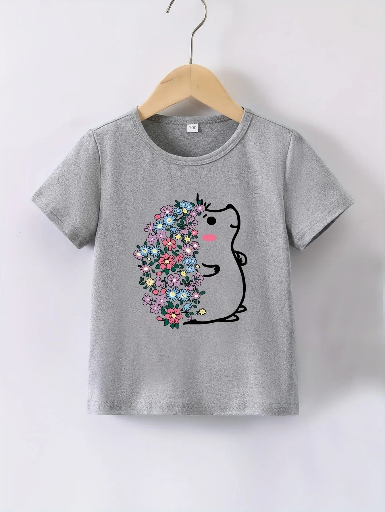 Mädchen T-Shirt mit Blumen Igel Print – Kurzarm Shirt