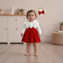Baby Mädchen Kleid-Set mit Blüten & Schleife – 4 Designs