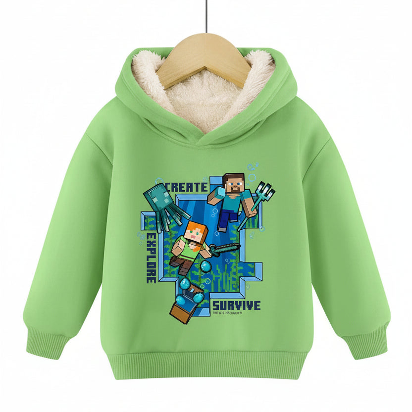 Minecraft Kinder Hoodie für Jungen – gefüttert, mit Kapuze