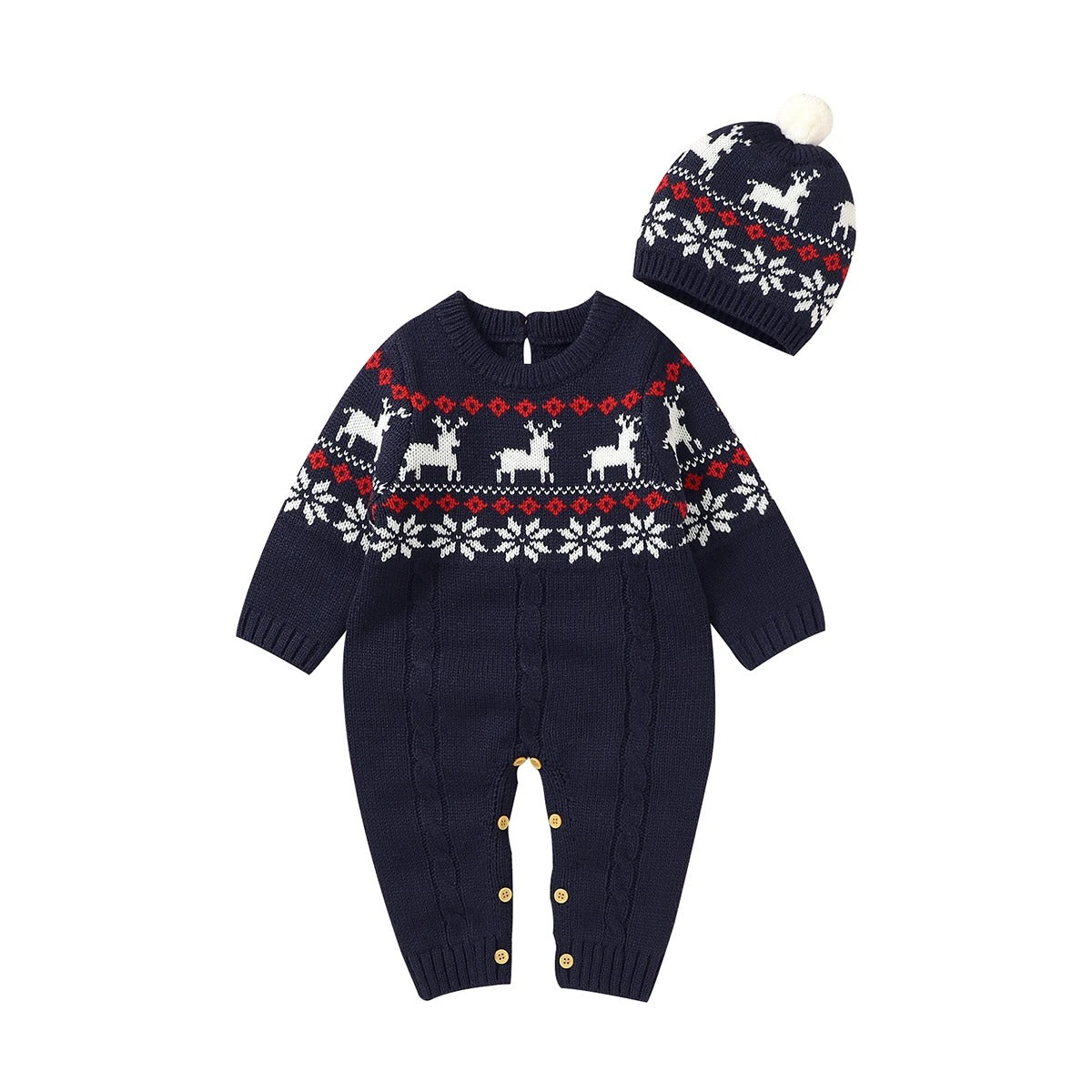 Baby-Strickoverall mit Weihnachtsmotiv & Mütze